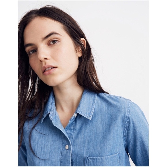 MADEWELL Denim Tie-Front Shirt In Hillford Wash Size M - Picture 2 of 9